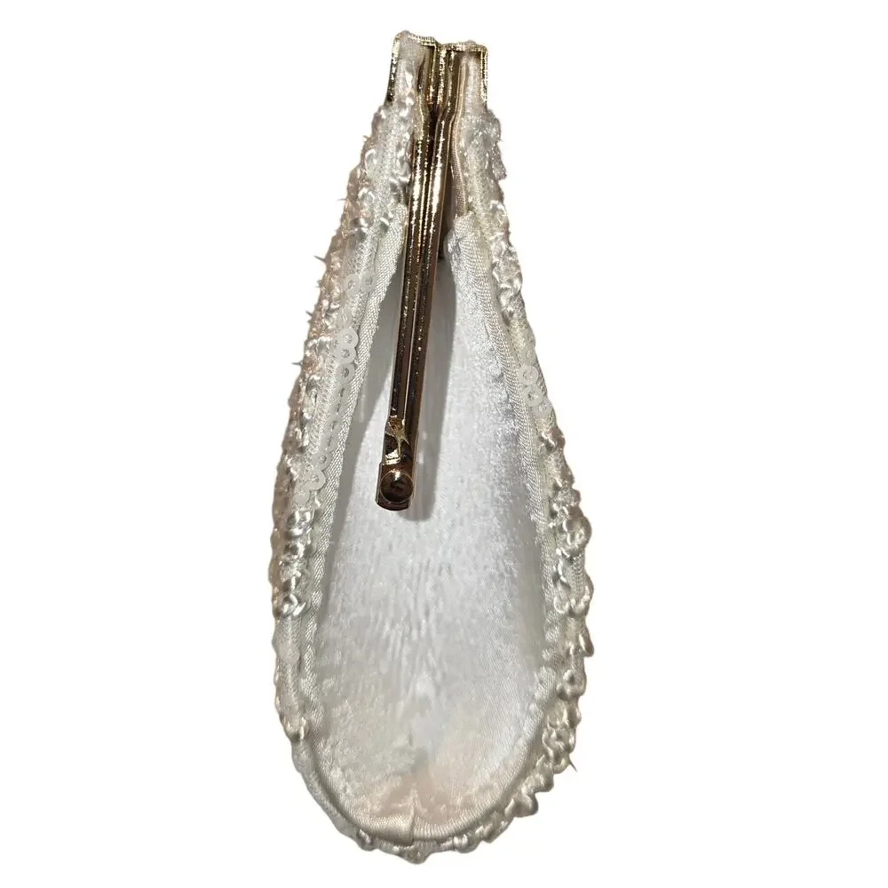 NWT Charming Charlie White Embroidered Clutch Bag w/Gold‎ Clasp & Chain